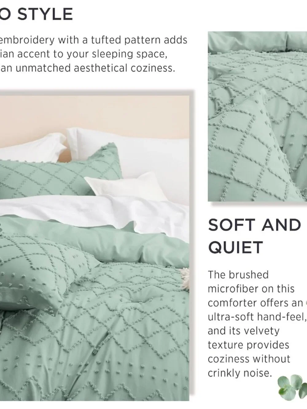 Twin Comforter Set - Sage Green Comforter, Boho Tufted Distressed Vintage Beddin